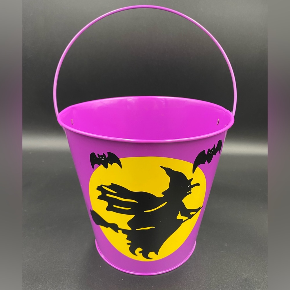Halloween 6.5 inch X 7.5 inch witch purple tin bucket